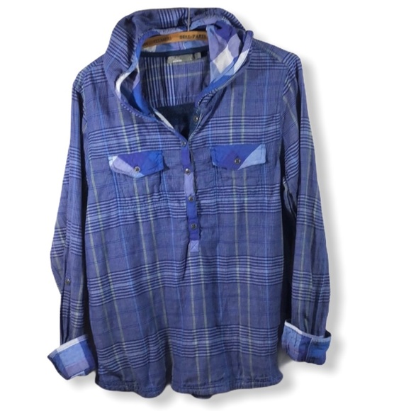 Prana Tops - Cotton Prana plaid hooded shirt Large